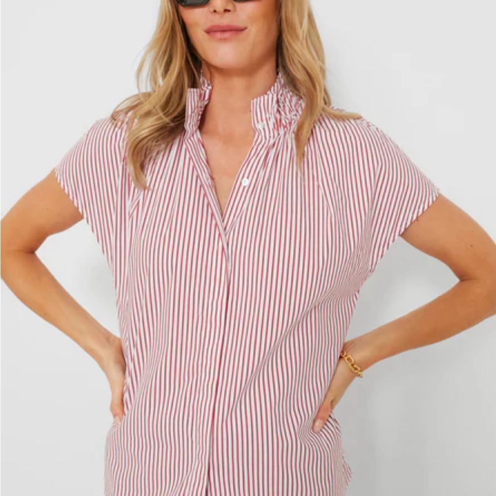 Pomander Place Red and White Striped Button Down Shirt